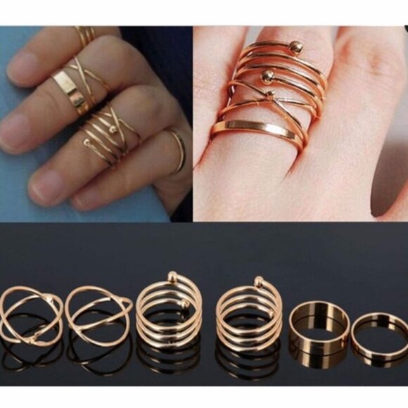 6pcs Set Gold Tone Finger Tip Knuckle Stacking - Picture 5 of 7